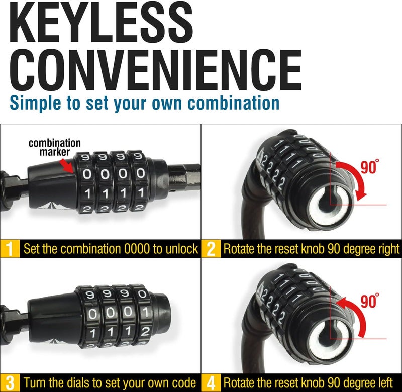 MARQUE Combination Bike Lock Cable- 3/8 inch (5FT, 10FT, 15FT, 25FT) Resettable Combination Lock, Anti-Theft Coiled Secutiry Cable for Bicycles, Kayaks, Paddle Boards, Gates and Outdoor Gear (10 FT) - Image 3